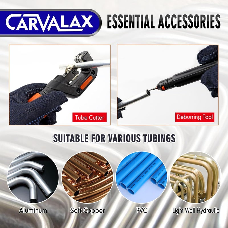 CARVALAX 90° Ratcheting Pipe Tube Bender Set: 1/4" to 7/8" O.D. with 7-Color Aluminum Heads – LITE MODEL (No Reverse) with Tube Cutter & Deburring for HVAC, Air Conditioning and Hydraulic Applications - Image 5